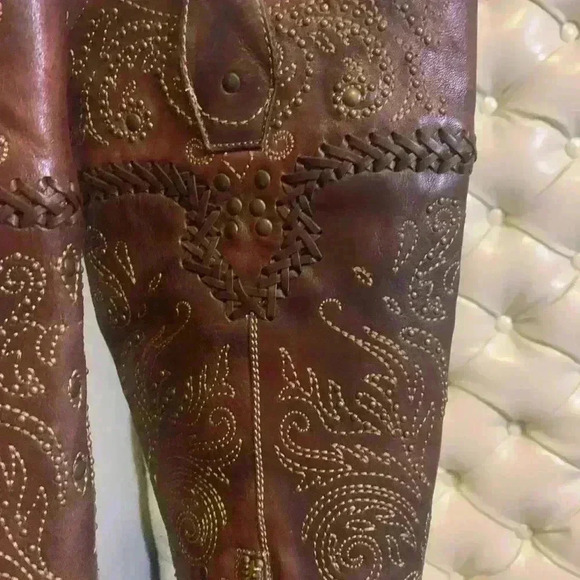 CORRAL Whip Stitch Brass Studded 15" Tall Knee-High Harness Boots Sz 8.5. - Picture 5 of 12